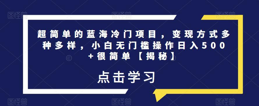 （4614期）超简单的蓝海冷门项目，变现方式多种多样，小白无门槛操作日入500+很简单【揭秘】