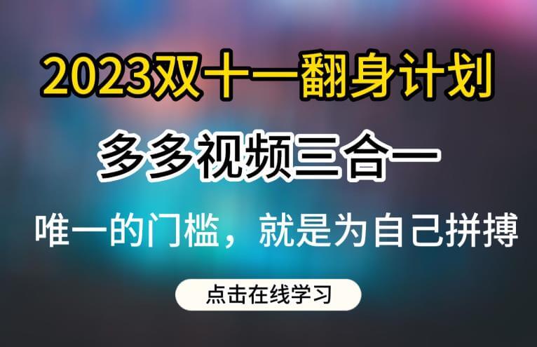 （5113期）2023双十一翻身计划，多多视频带货三合一玩法教程【揭秘】