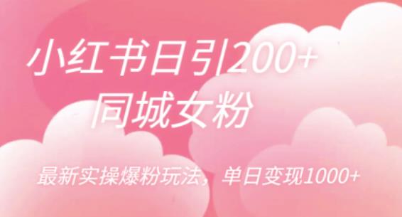 （4647期）小红书日引200+同城女粉，最新实操爆粉玩法，单日变现1000+【揭秘】