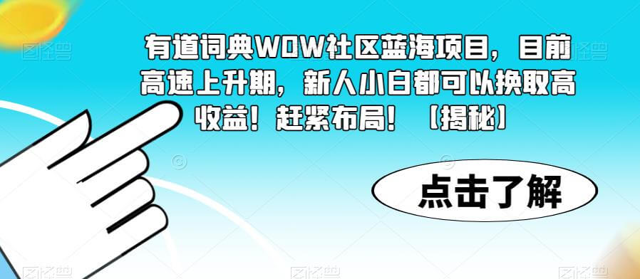 （4233期）有道词典WOW社区蓝海项目，目前高速上升期，新人小白都可以换取高收益！赶紧布局！【揭秘】