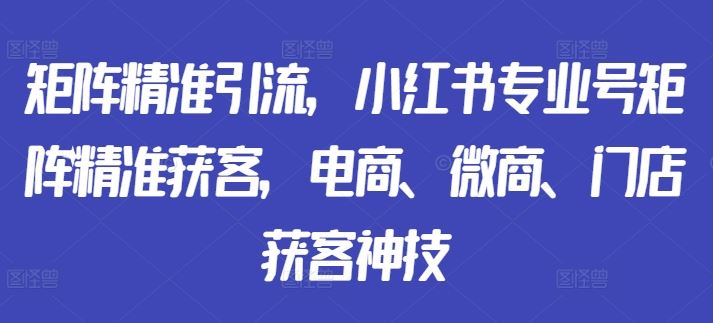 矩阵精准引流，小红书专业号矩阵精准获客，电商、微商、门店获客神技